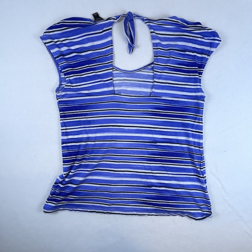 Ann Taylor Women's Blue Striped Cap Sleeve Tie Back Scoop Neck L Coastal Style - Picture 8 of 8
